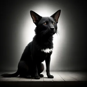 Adorable black and gray domestic cat with curious eyes