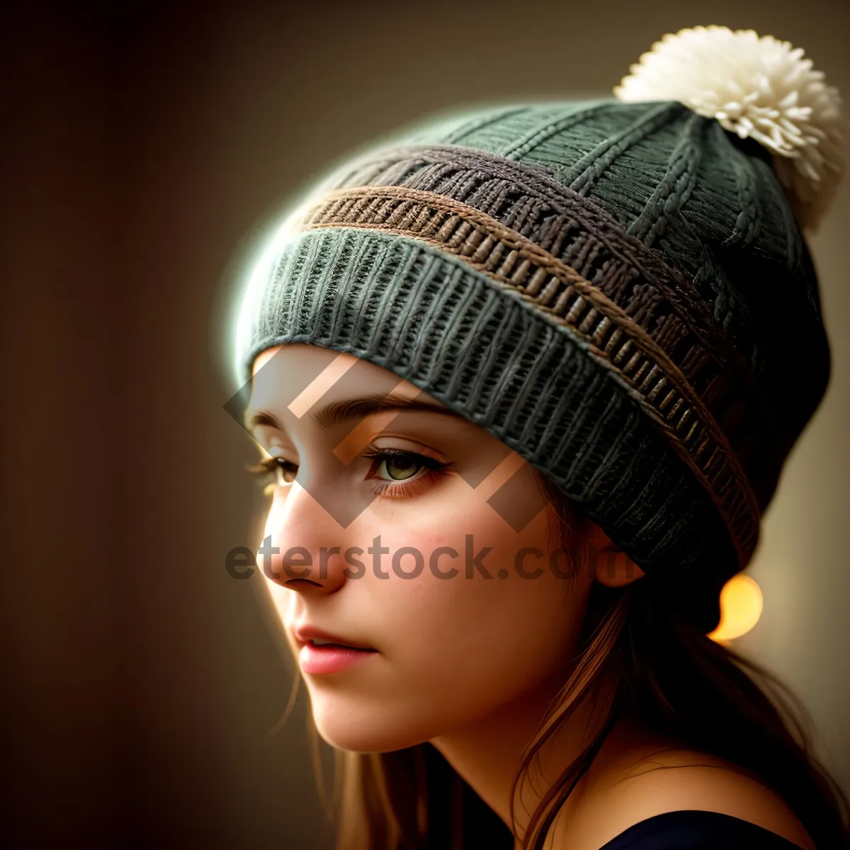 Picture of Stunning brunette fashion model wearing attractive hat