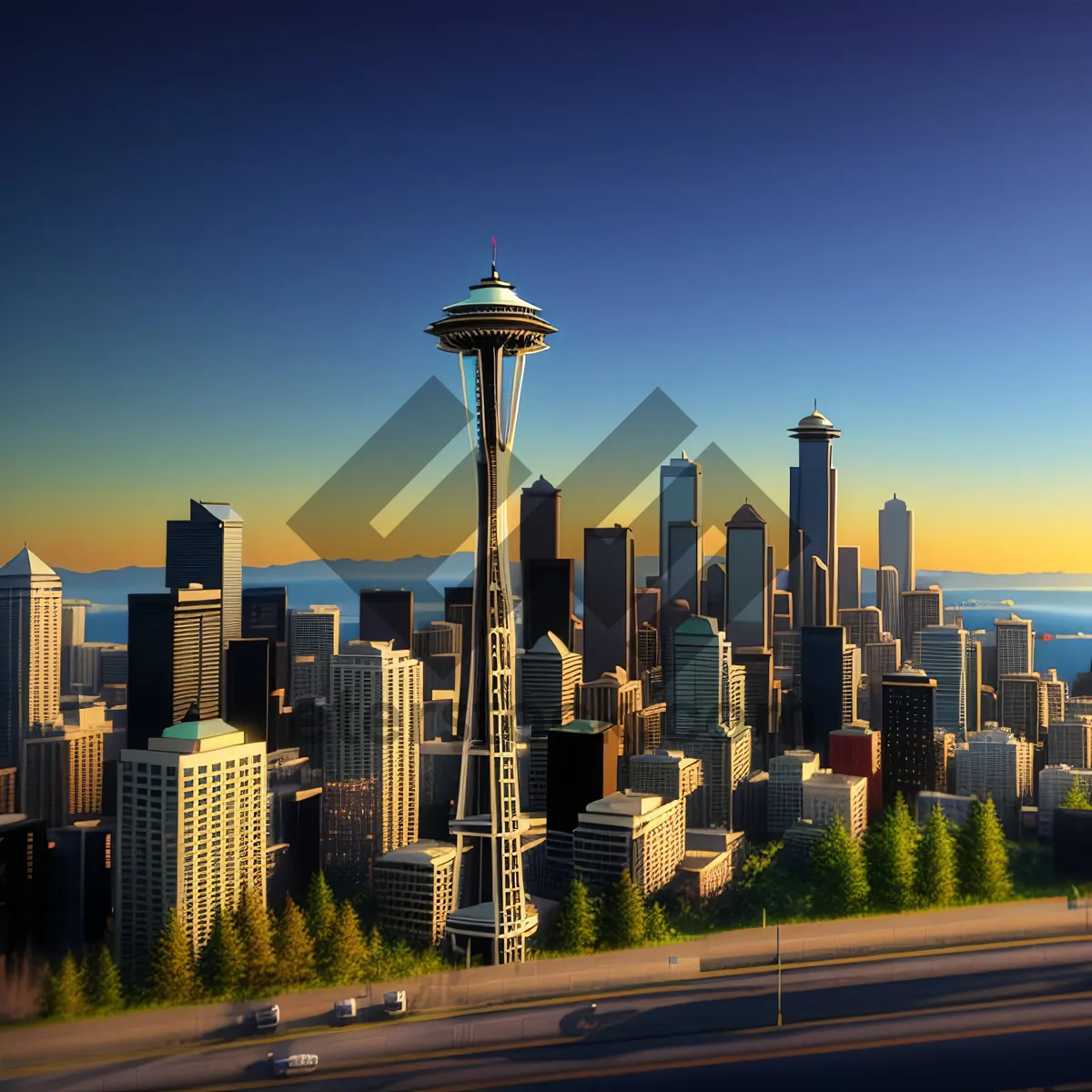 Picture of Metropolis at Dusk: Urban Skyline with Skyscrapers