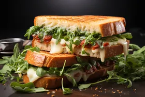 Fresh gourmet vegetable sandwich with ham and cheese