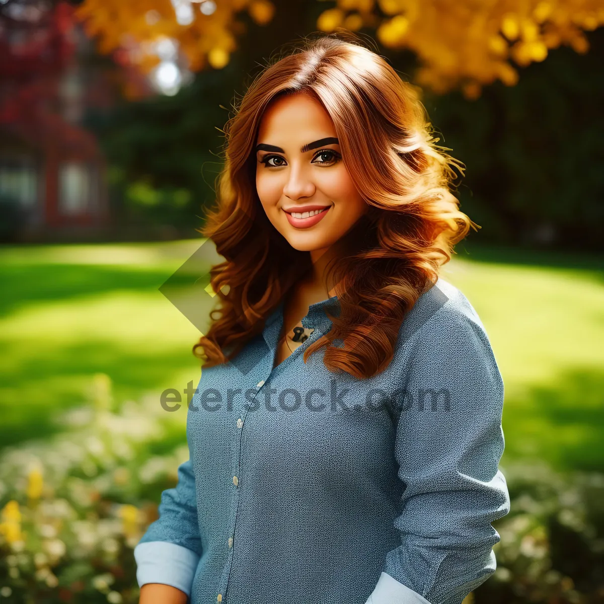 Picture of Smiling Fashion Model in Autumn Park