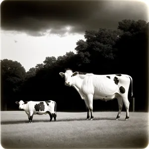 Brown Cow Grazing in Rural Meadow.