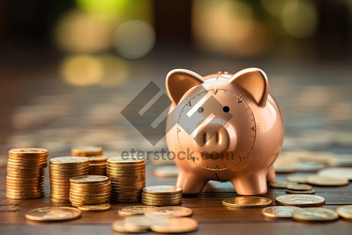 Picture of Pink Piggy Bank with Coins and Dollar Bills