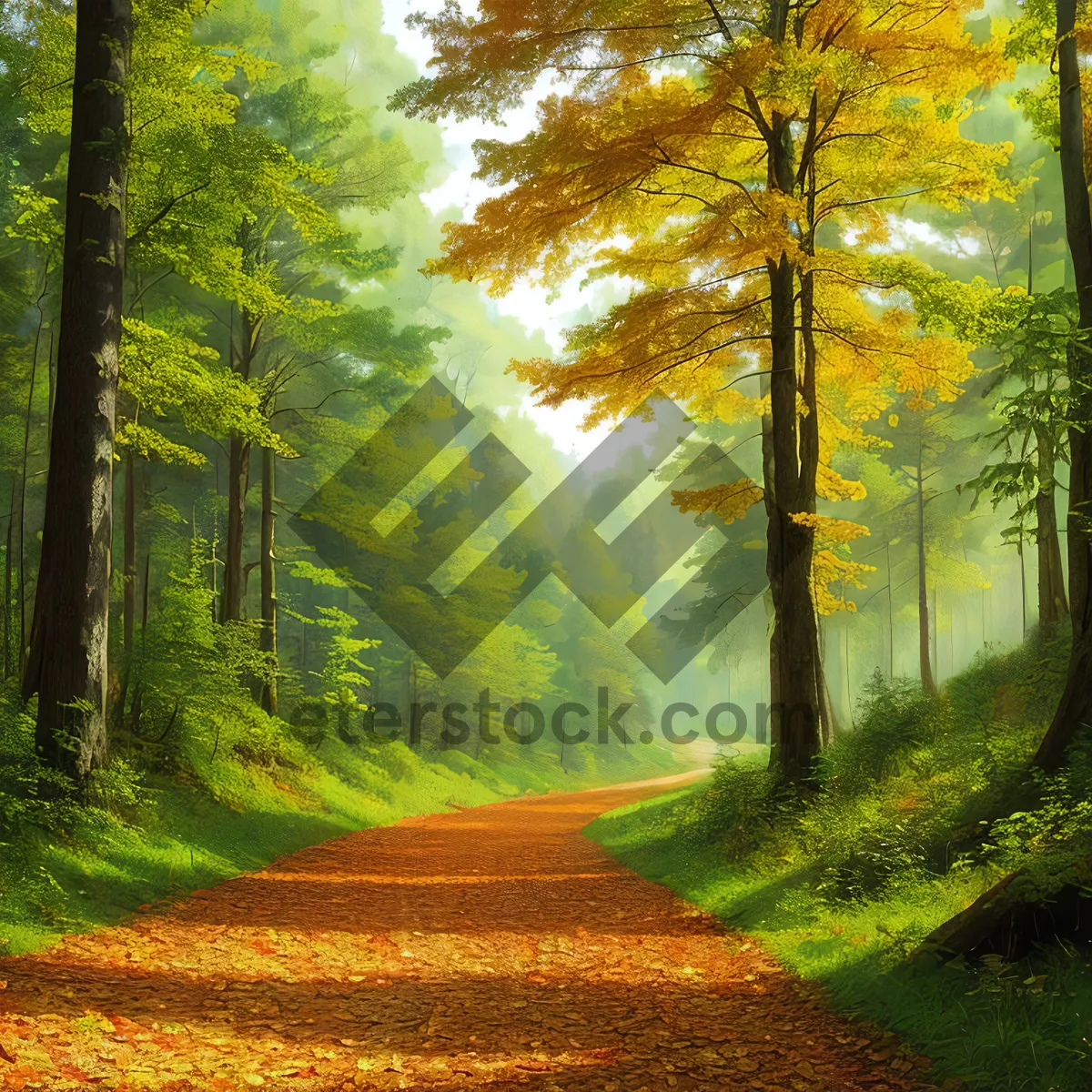 Picture of Fall Foliage Serenity: Vibrant Path Through Enchanting Woods