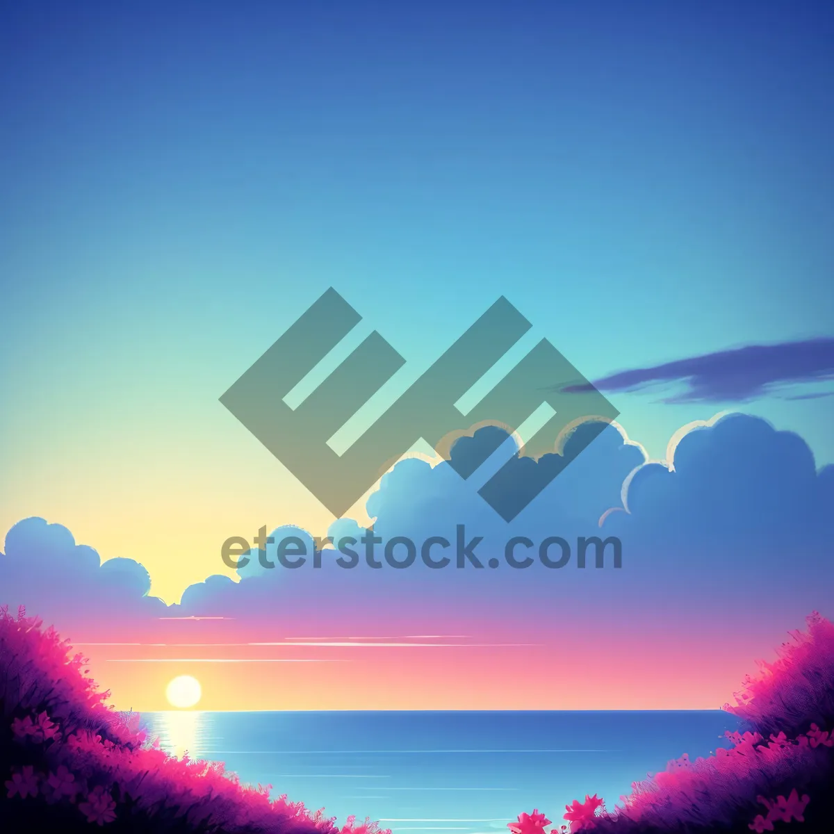 Picture of Vibrant Sunset Over Majestic Ocean Waters.