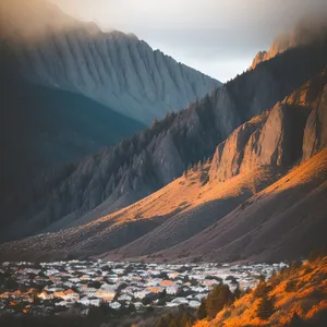 Majestic Canyon Landscape with Snow-Capped Mountains