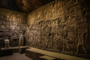 Ancient Temple Carving in Stone Wall.