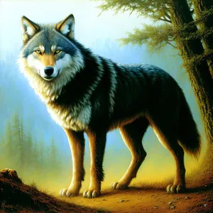 Wild Timber Wolf - Majestic Canine Predator in the Wilderness.