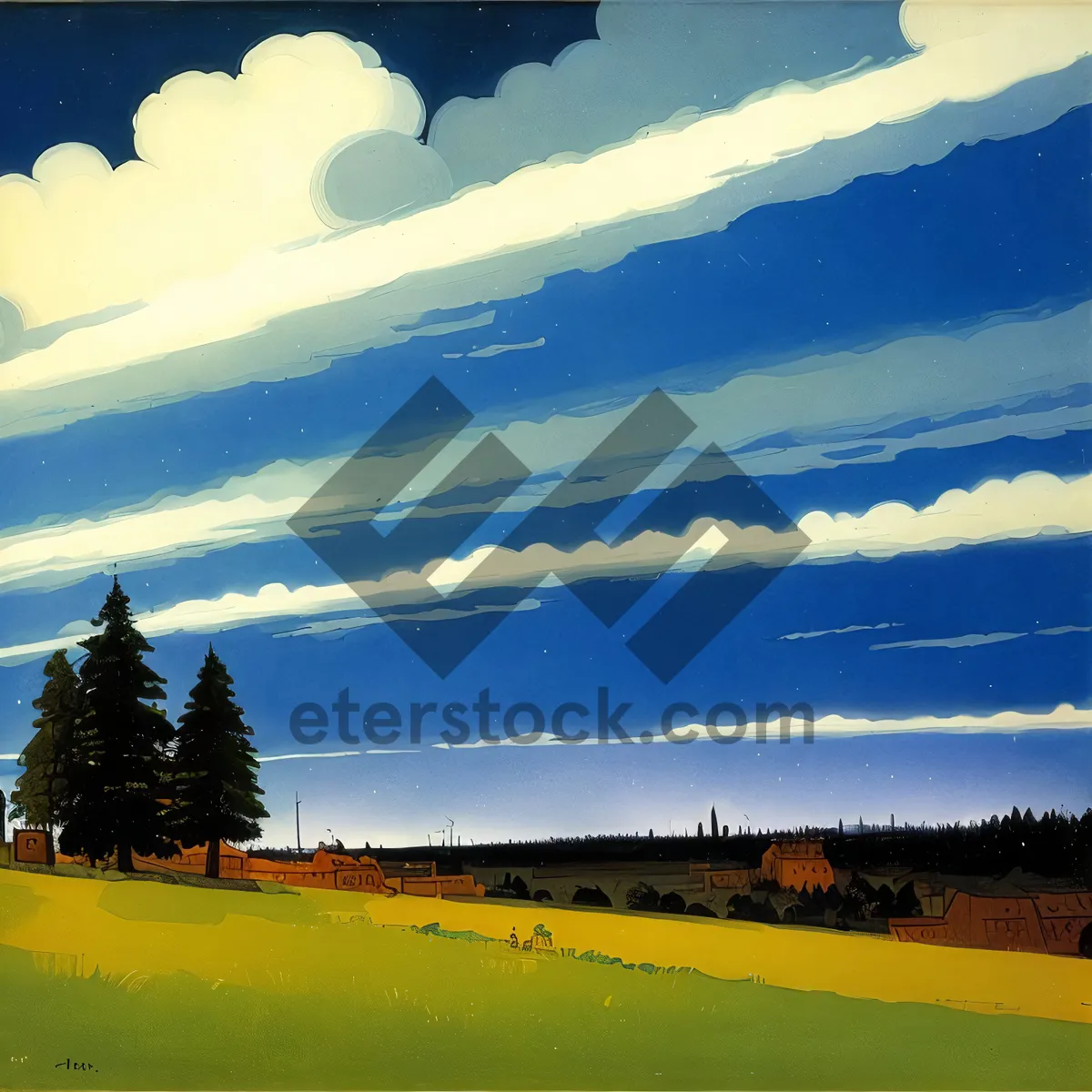 Picture of Serene Country Landscape with Rolling Hills and Sunset