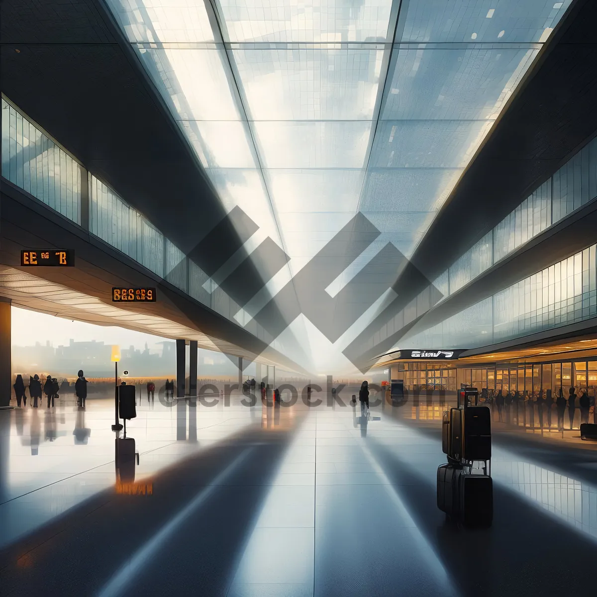 Picture of Modern urban transportation terminal with glass corridor perspective.