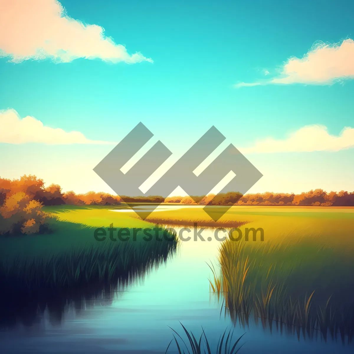 Picture of Vibrant Sunset over Tranquil Water