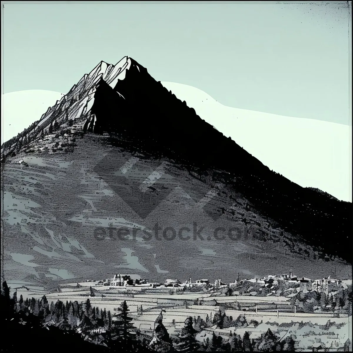 Picture of Ancient Stone Barn with Majestic Mountain Backdrop.