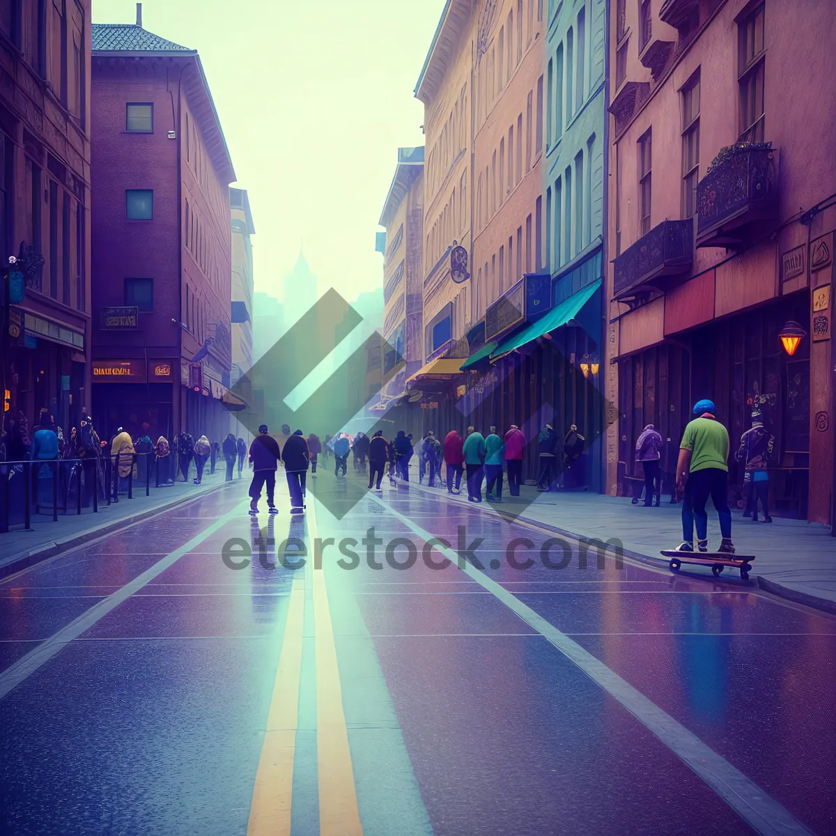 Picture of Nighttime Urban Intersection with Vibrant City Lights