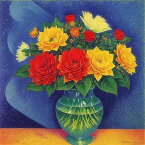 Colorful Rose Blossom Vase: A vibrant bouquet in a glass container.