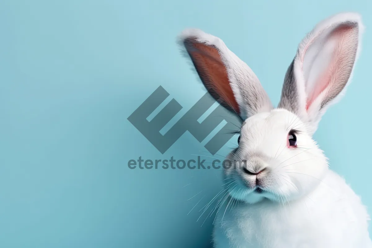 Picture of Fluffy bunny with cute ears in grass.