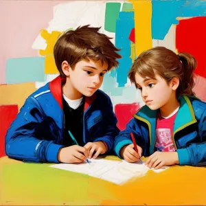 Smiling friends studying together in a classroom