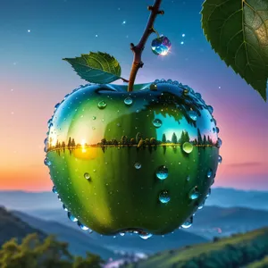 Golden Delicious Apple on World Flag Globe