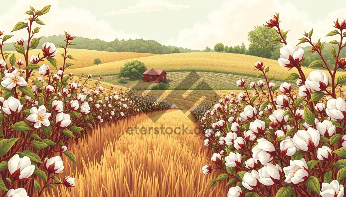 Picture of Summer field landscape with trees and flowers