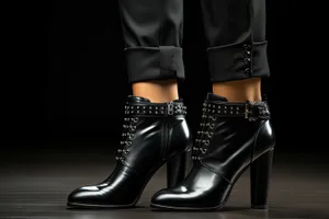 Fashionable black leather lace-up ankle boots on display.