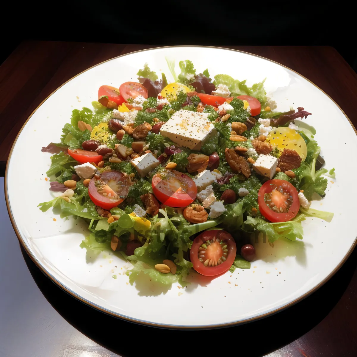 Picture of Fresh and healthy vegetable salad with delicious dressing