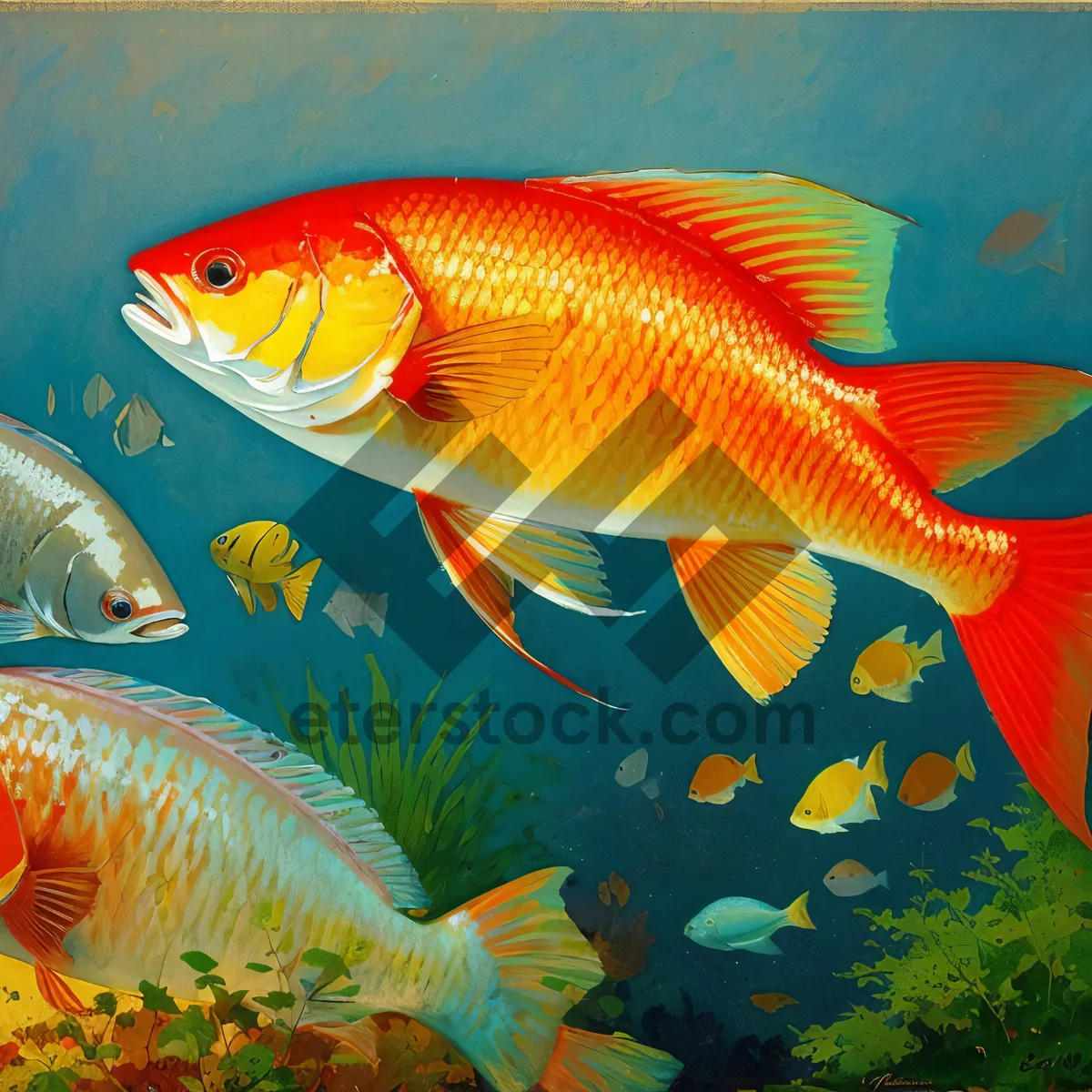 Picture of Glistening Goldfish Swimming in Aquarium