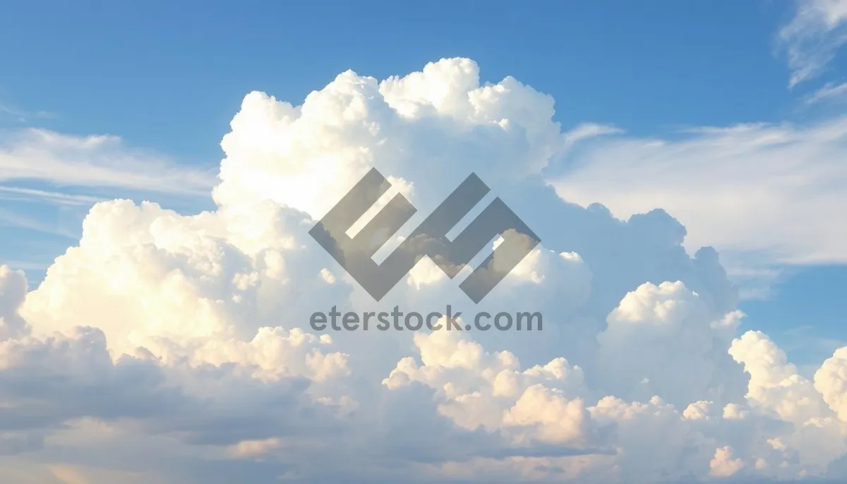 Picture of Bright sunny summer landscape with fluffy clouds in clear sky.