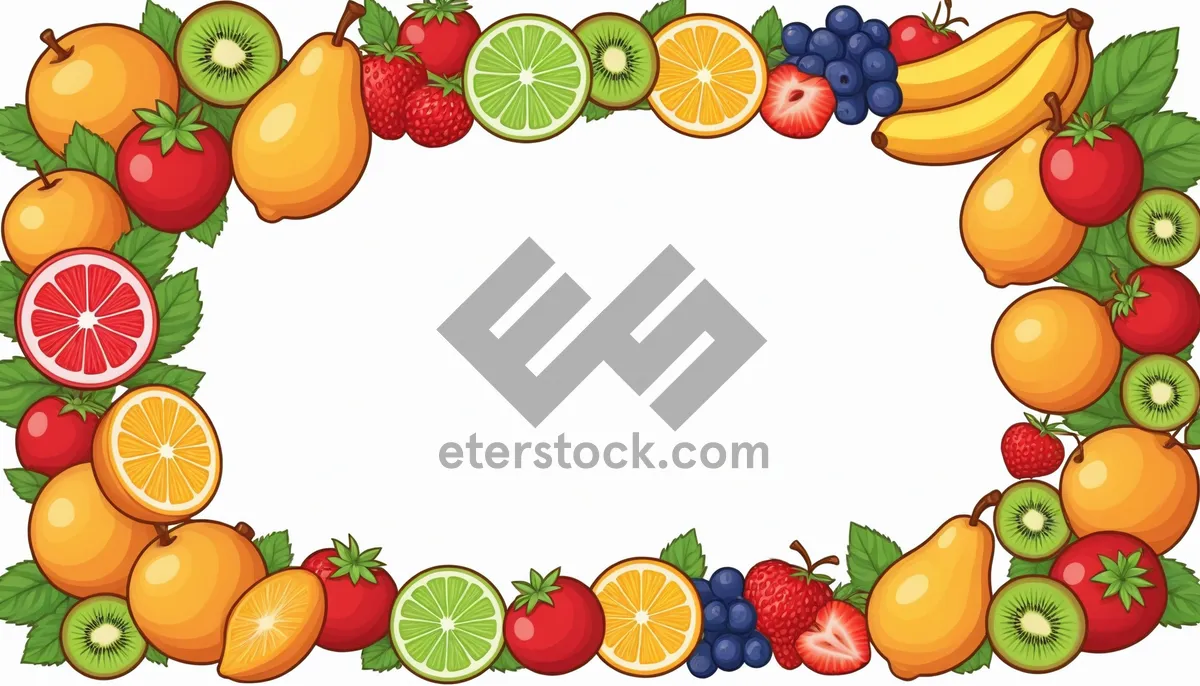 Picture of Healthy Fresh Fruits Frame with Leaf Outline