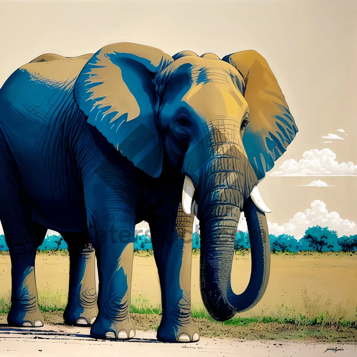 Picture of Majestic Tusker - Endangered Elephant Bull in the Wild