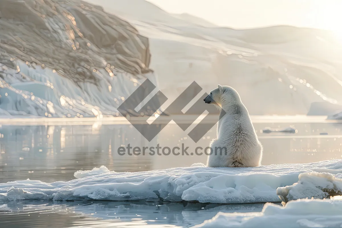 Picture of Arctic Polar Bear Swimming in Icy Waters.