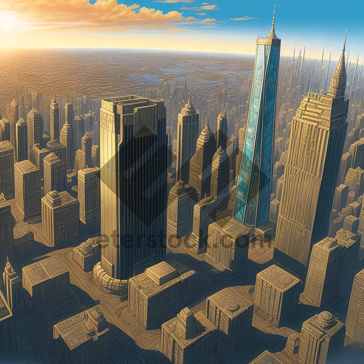 Picture of Urban Skyline with Towering Skyscrapers