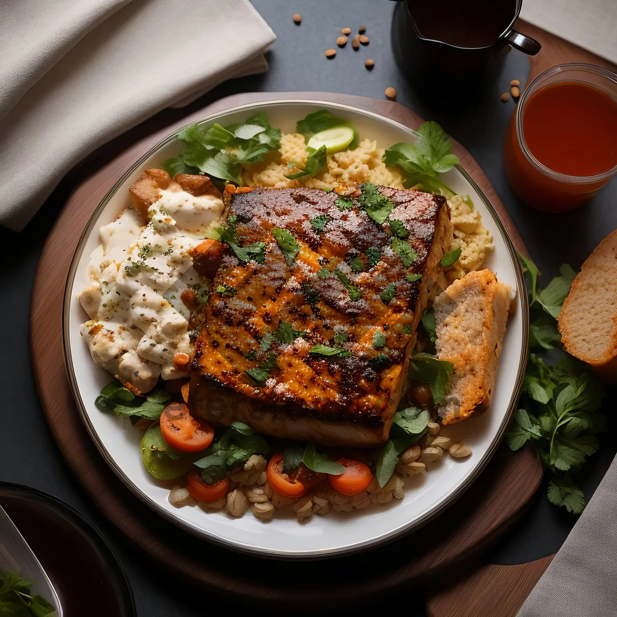 Picture of Healthy Plate of Fresh Vegetable Salad with Spicy Sauce