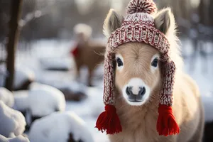 Cow wearing sombrero in rural field