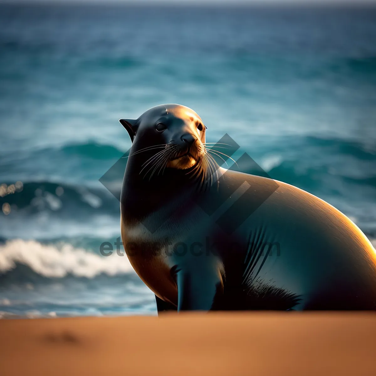 Picture of Playful Sealion Splashing in Ocean Waves