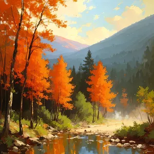 Autumn's Dream: Majestic Trees Reflecting on Lakeside