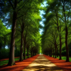 Serene Woodland Path Amidst Autumn Foliage