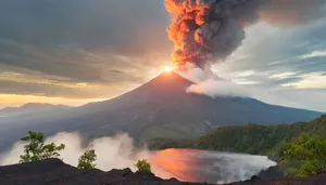 Volcanic inferno lighting up mountain landscape