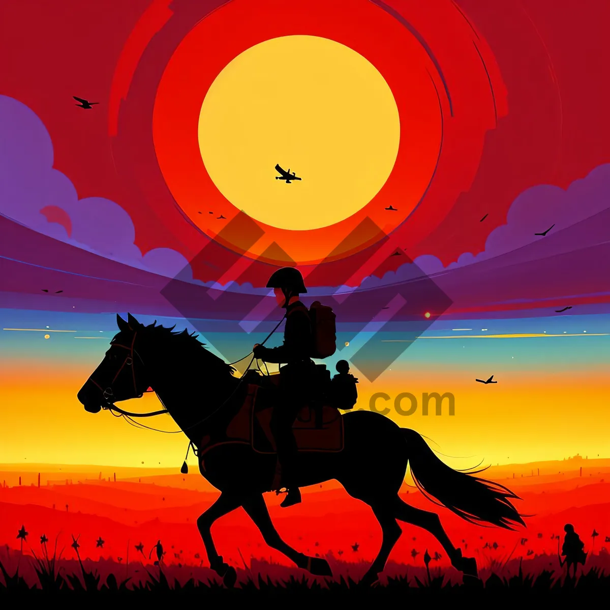 Picture of Silhouette of Man Watching Orange Sunset by Cape