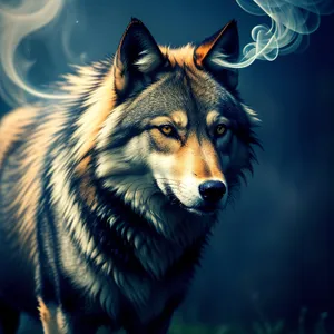 Furry Canine Wildlife Portrait: Majestic Timber Wolf