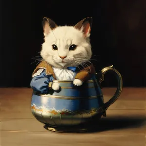 Adorable Cat Sitting with Coffee Cup