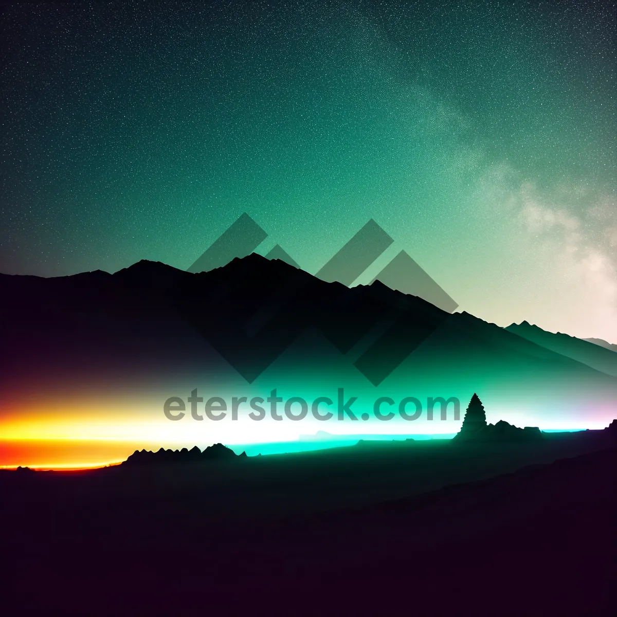 Picture of Captivating Celestial Sunset Sky with Mountain Silhouette