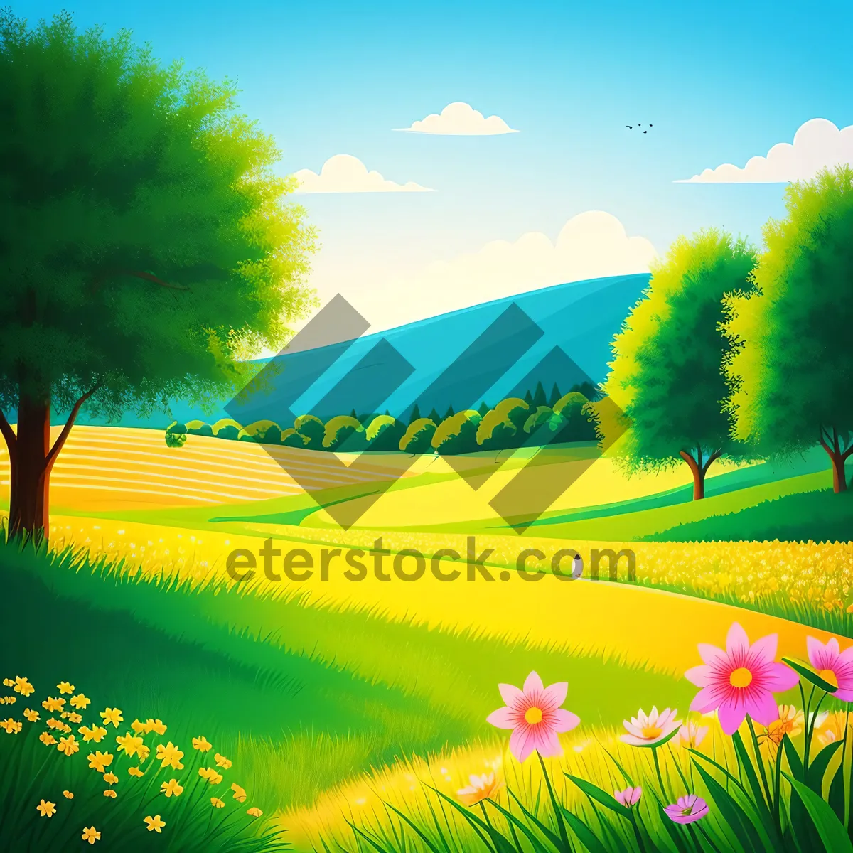 Picture of Serene Summer Meadow Under A Colorful Sky
