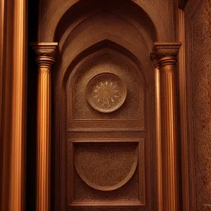 Antique Wooden Church Door with Ornate Gold Knob