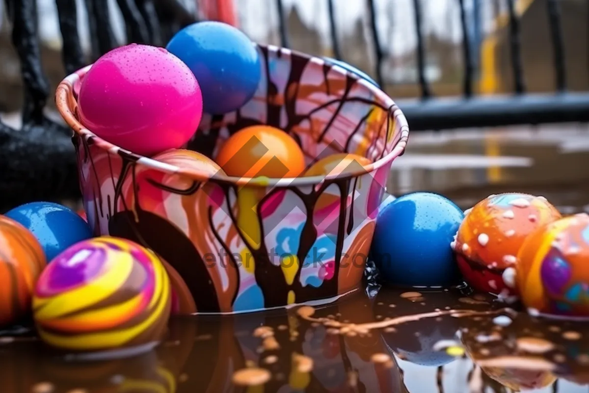 Picture of Colorful sports-themed party balloons arrangement celebration.