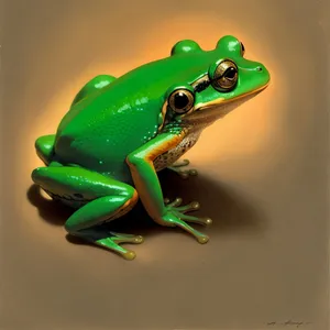 Vibrant orange-eyed tree frog resting on leaf