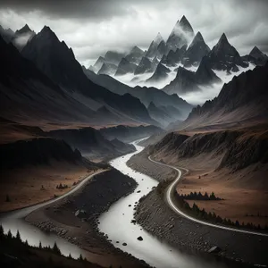 Majestic Mountain Landscape with Snow-Capped Peaks