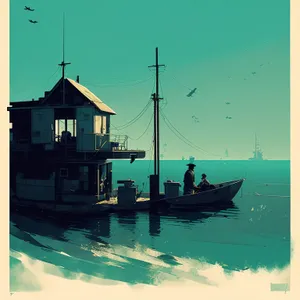Seaside Serenity: Sunset Sail in a Fishing Boat