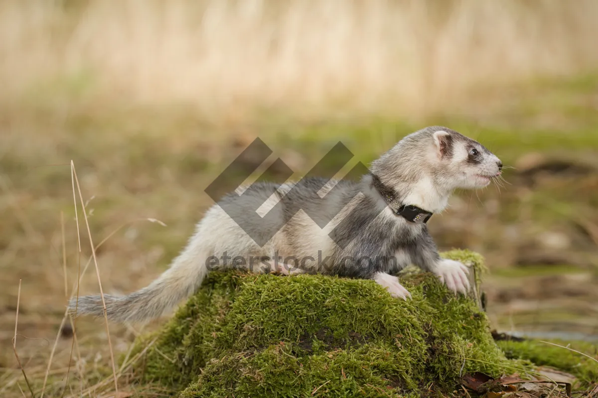 Picture of Cute Ferret Playing in Grass at Zoo