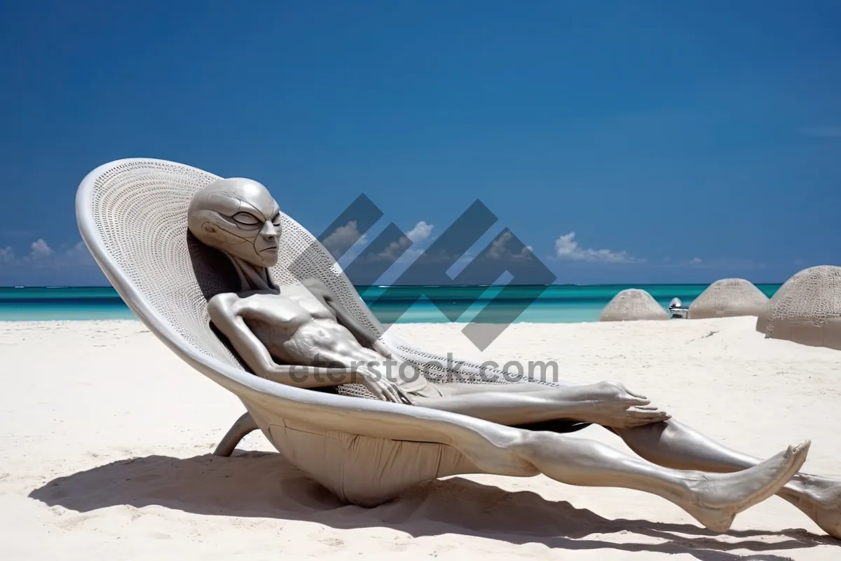 Picture of Tropical beach paradise with seabird on sandbar.