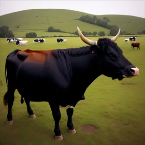 Rural Farm Landscape with Grazing Cows