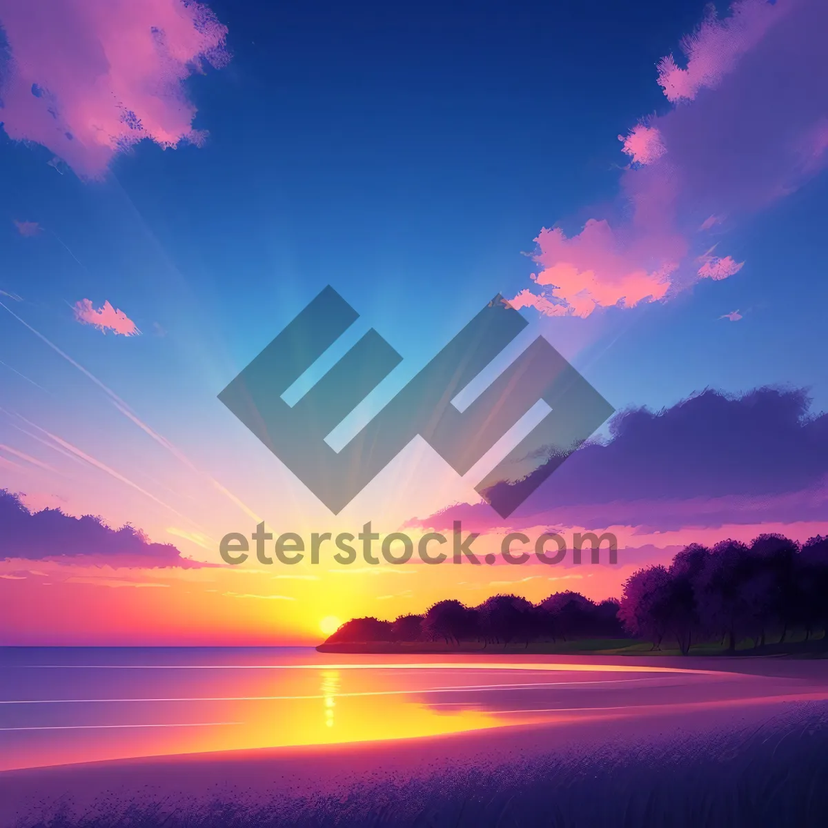 Picture of Radiant Skyline: Captivating Sunset Over Summer Landscape